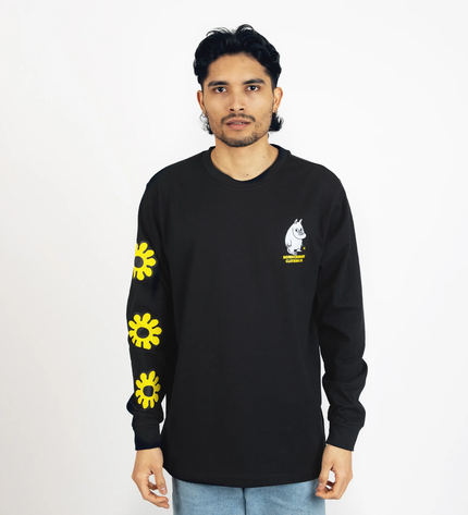 Moomintroll's Flower Longsleeve Shirt With Cuffrib Unisex - Black