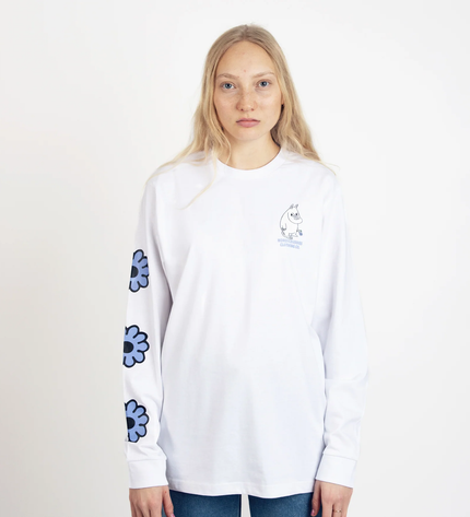 Moomintroll's Flower Longsleeve Shirt With Cuffrib Unisex - White